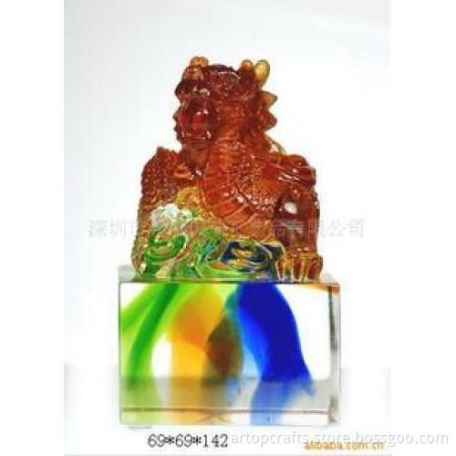 Colorful liu li crafts/crystal liuli dragon seal/stamper